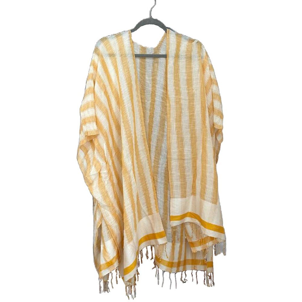 NWT MADEWELL Gold & White Stripped Kaftan / Beach Cover Up One Size